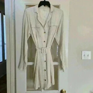 NWOT Sim & Sam Long Sleeve Button Down Collared Linen Cotton Belt Fall Dress XL